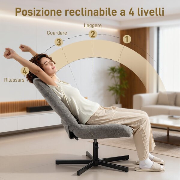 HOMCOM Poltrona Reclinabile su 4 Livelli Effetto Velluto con Poggiapiedi Indipendente, 66x80x93-104 cm, Grigio | Aosom Italy