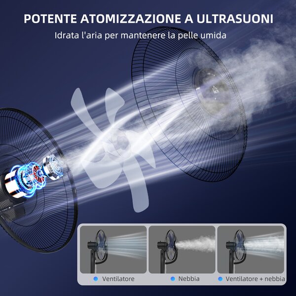 HOMCOM Ventilatore Nebulizzatore a 3 Velocità, Oscillazione 75° e Nebulizzazione Regolabile, Nero | Aosom Italy
