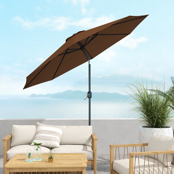 Outsunny Ombrellone da Giardino Φ2.95m Inclinabile con Manovella e Palo Centrale in Metallo Rimuovibile, Color Caffè | Aosom