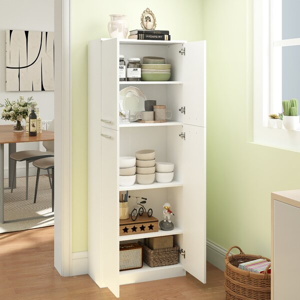 HOMCOM Armadio Multiuso a 4 Ante con Mensole Regolabili, Armadio Dispensa Cucina Moderna in MDF, 59x31x155cm, Bianco | Aosom Italy