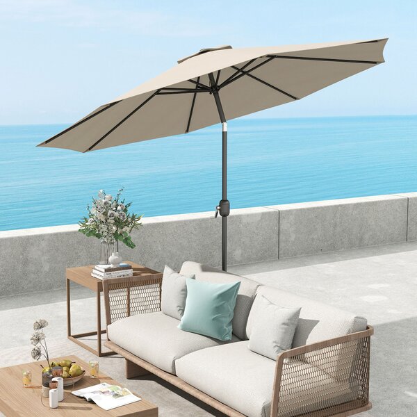 Outsunny Ombrellone da Giardino Φ2.95m Inclinabile con Manovella e Palo Centrale in Metallo Rimuovibile, Grigio Chiaro | Aosom