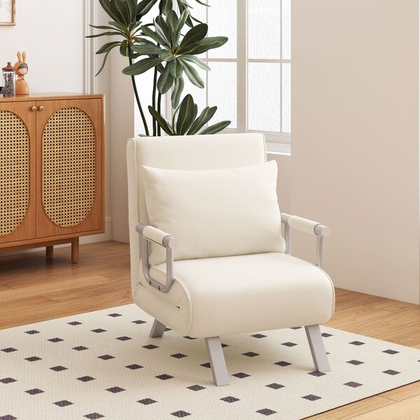 HOMCOM Poltrona Letto Moderna 2 in 1 con Schienale Inclinabile in 5 Posizioni, per Soggiorno e Camera da Letto, 65x69x80cm, Beige|Aosom