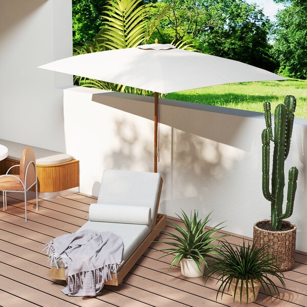 Outsunny Ombrellone 2x3 m da Giardino Impermeabile, in Legno e Poliestere 180G, Beige