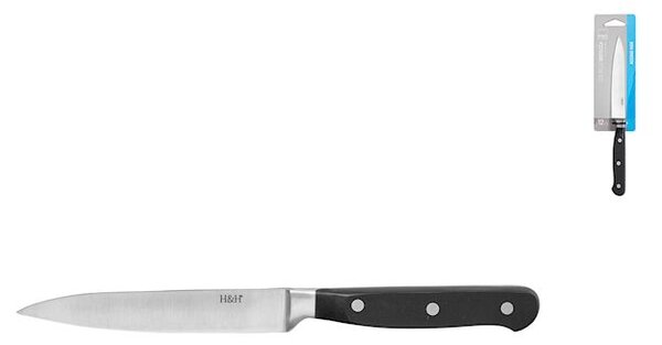 Set 6 coltelli bistecca punta liscia Black&Steel in acciaio inox manico nero cm 12