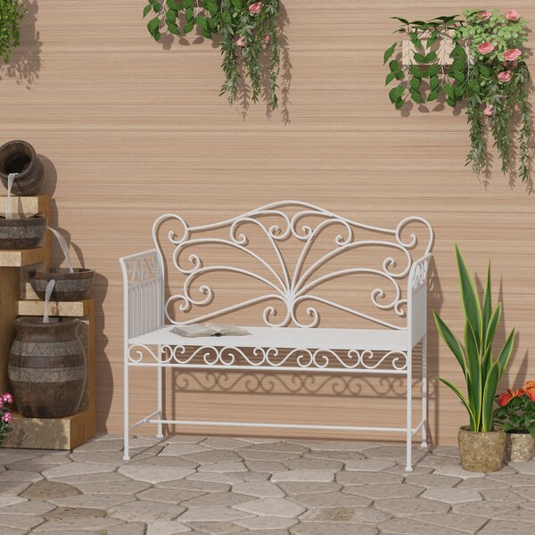 Outsunny Panchina Biposto da Giardino Stile Romantico Ferro 113.5 x 50 x 93.5cm Bianco|Aosom