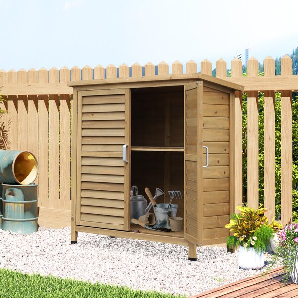 Outsunny Casetta da Giardino con Tetto in Bitume Impermeabile, Armadio Porta Attrezzi da Esterno in Legno, 87x46.5x96.5 cm, Color legno | Aosom Italy