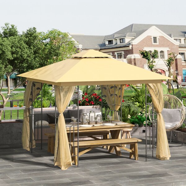 Outsunny Gazebo da Giardino con Zanzariera e Doppio Tettuccio, Telaio in Acciaio, 3x3m, Beige | Aosom Italy