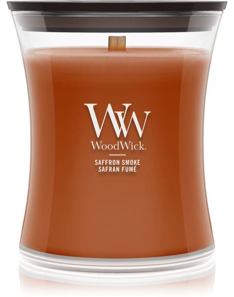 Woodwick Saffron Smoke candela profumata con stoppino in legno 275 g