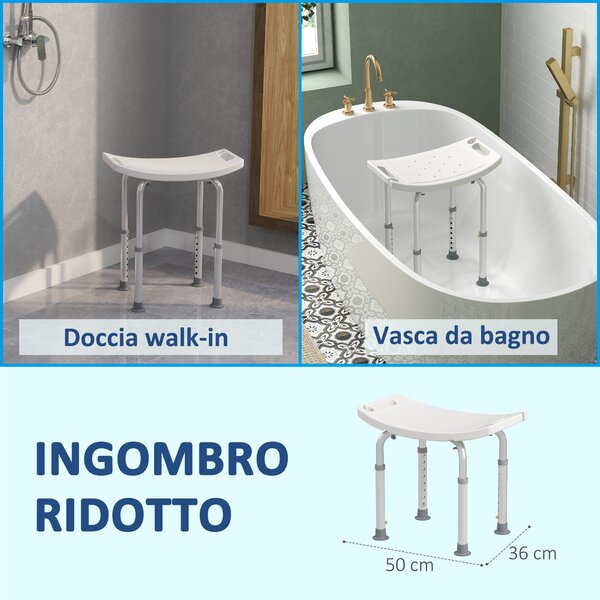HOMCOM Sgabello Sedile Sedia per Doccia Bagno, Antiscivolo, Altezza Regolabile|Aosom