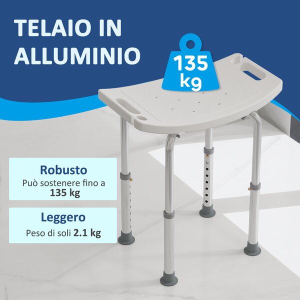 HOMCOM Sgabello Sedile Sedia per Doccia Bagno, Antiscivolo, Altezza Regolabile|Aosom
