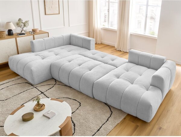 Divano angolare grigio chiaro allungabile e con contenitore (penisola a sinistra/a U) Fuji – Bobochic Paris