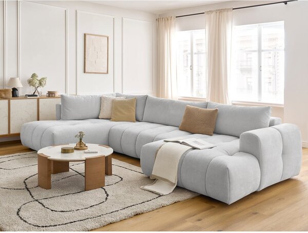 Divano angolare grigio chiaro allungabile e con contenitore (penisola a sinistra/a U) Fuji – Bobochic Paris