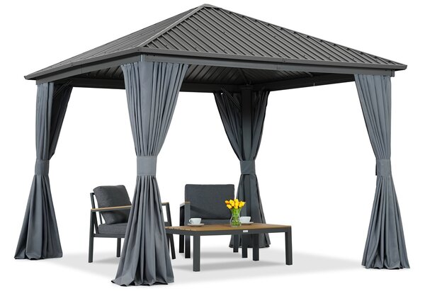 Gazebo in metallo Sardegna 3x3 con tende Garden Point antracite