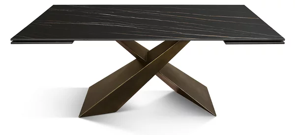 Tavolo allungabile Romeo in ceramica nero sahara rettangolare con gambe X bronzo