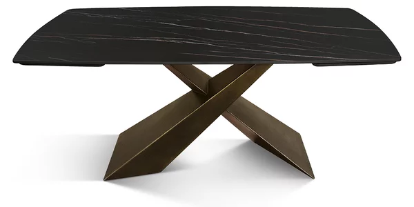 Tavolo allungabile in ceramica matt golden nero con gambe X bronzo 160x90