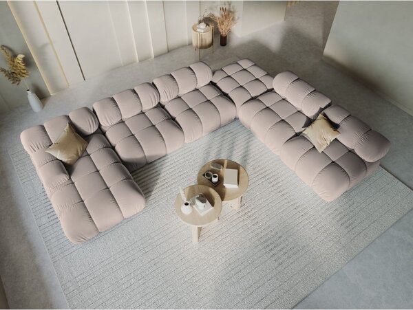 Divano angolare componibile in marrone chiaro (con penisola a destra/a U) con rivestimento in velluto Bellis – Micadoni