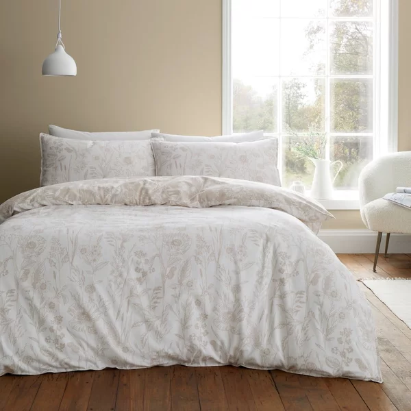 Biancheria da letto beige in flanella per letto matrimoniale 200x200 cm Floral Toile - Bianca