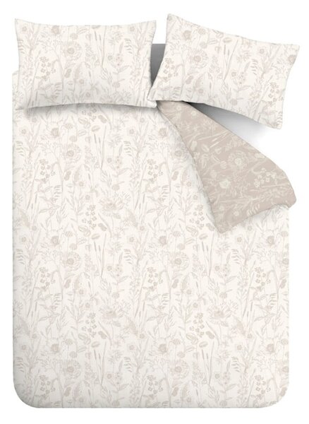Biancheria da letto beige in flanella per letto matrimoniale 200x200 cm Floral Toile - Bianca