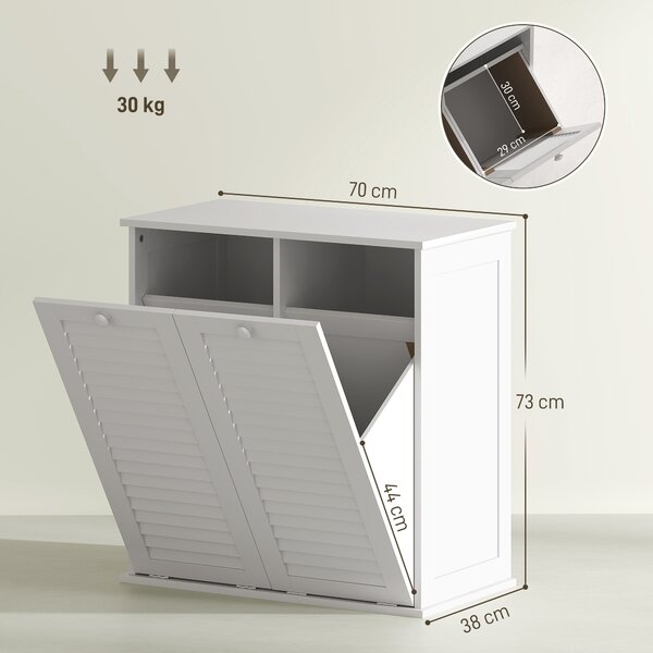 HOMCOM Mobile bagno con cesto portabiancheria, 2 cestini e ante a persiana 70x38x73 cm, bianco | Aosom Italy