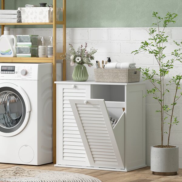 HOMCOM Mobile bagno con cesto portabiancheria, 2 cestini e ante a persiana 70x38x73 cm, bianco | Aosom Italy