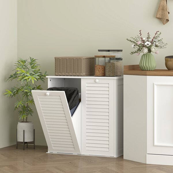 HOMCOM Mobile bagno con cesto portabiancheria, 2 cestini e ante a persiana 70x38x73 cm, bianco | Aosom Italy