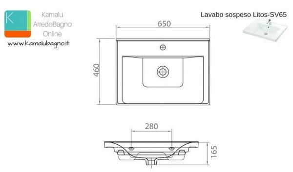 Kamalu lavabo sospeso 65 cm in ceramica litos-sv65