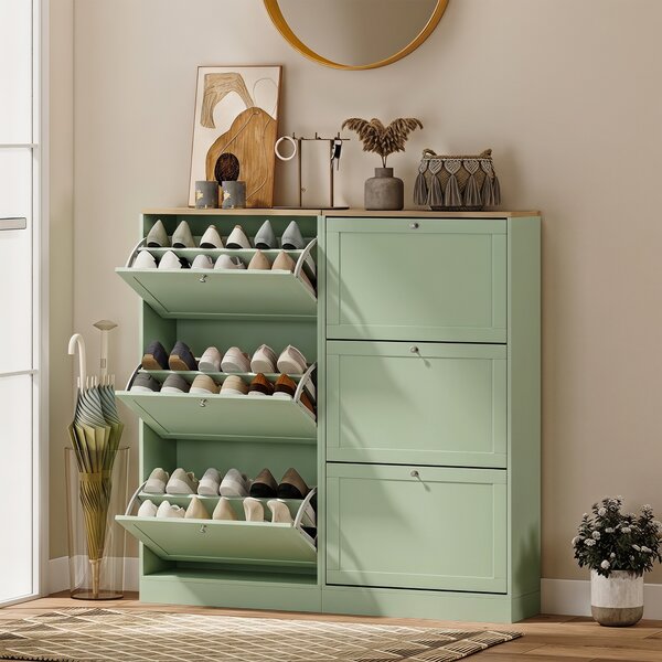 HOMCOM Scarpiera moderna per 18 paia di scarpe con 3 ante ribaltabili, 60x23.5x115 cm, verde | Aosom Italy
