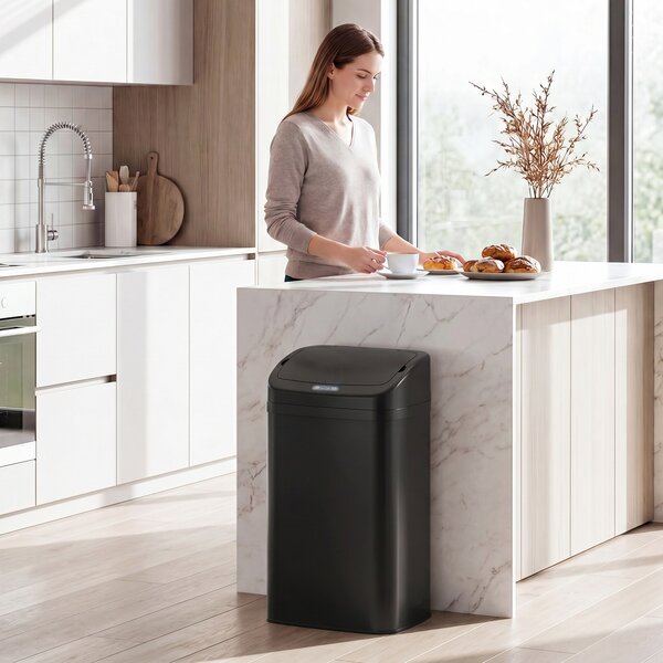 HOMCOM Cestino con sensore 48 L e chiusura automatica, acciaio inox, nero | Aosom Italy