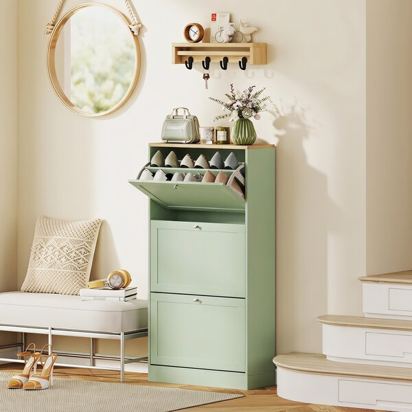 HOMCOM Scarpiera moderna per 18 paia di scarpe con 3 ante ribaltabili, 60x23.5x115 cm, verde | Aosom Italy