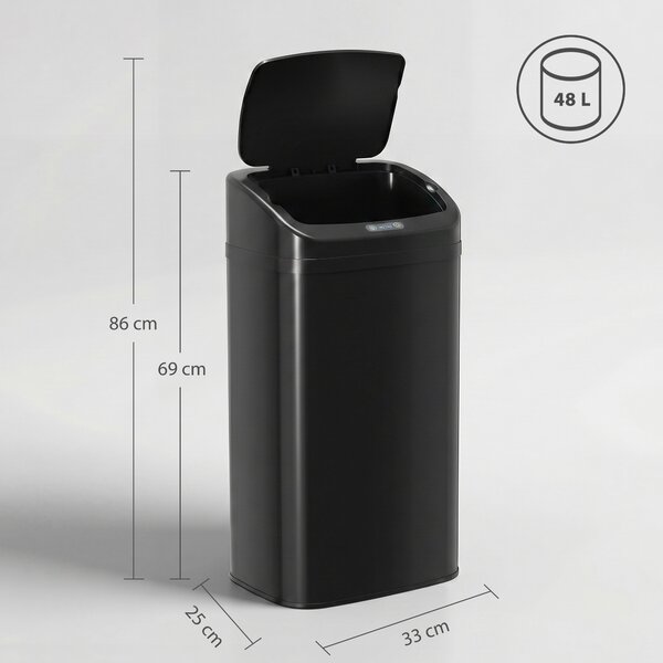 HOMCOM Cestino con sensore 48 L e chiusura automatica, acciaio inox, nero | Aosom Italy