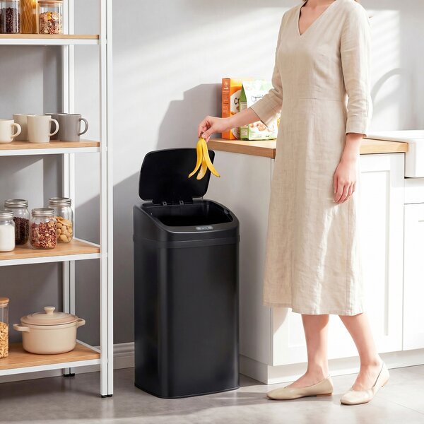 HOMCOM Cestino con sensore 48 L e chiusura automatica, acciaio inox, nero | Aosom Italy