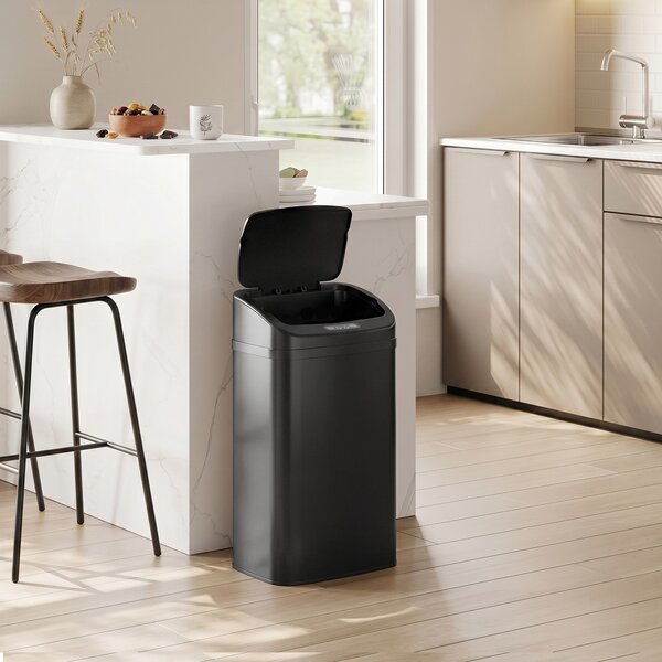 HOMCOM Cestino con sensore 48 L e chiusura automatica, acciaio inox, nero | Aosom Italy