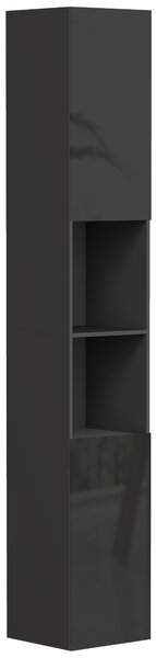 Kleankin Mobile colonna bagno 2 ante con ripiani regolabili e 2 nicchie, 30x30x181.5 cm, nero | Aosom Italy