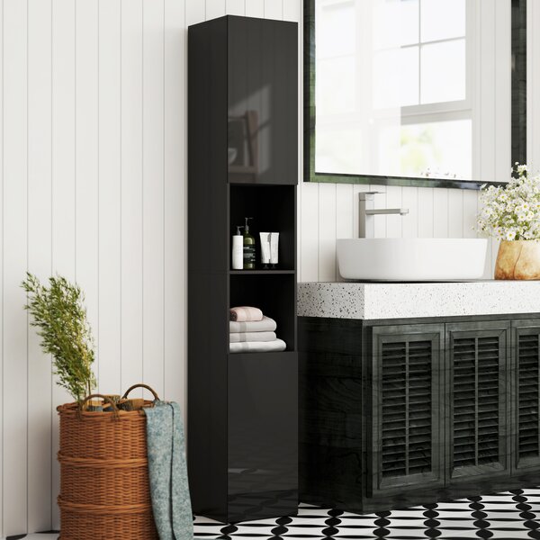 Kleankin Mobile colonna bagno 2 ante con ripiani regolabili e 2 nicchie, 30x30x181.5 cm, nero | Aosom Italy
