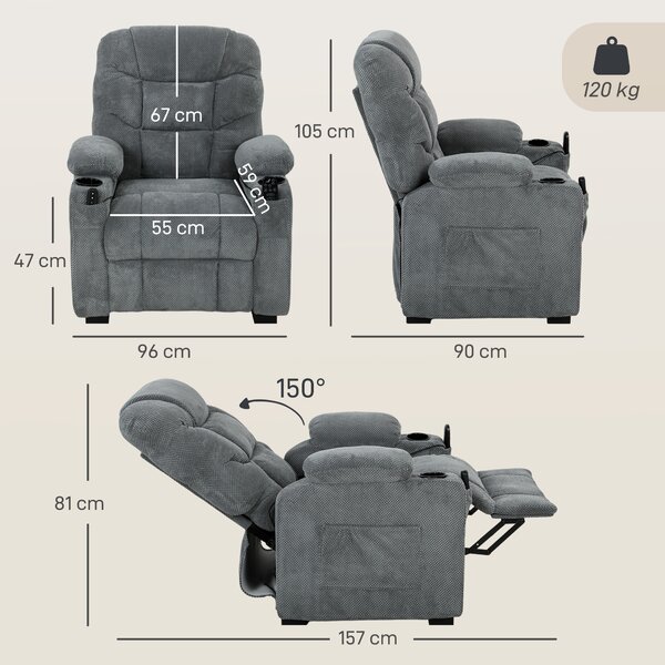 HOMCOM Poltrona relax elettrica massaggiante e riscaldante con memory, grigio scuro | Aosom Italy