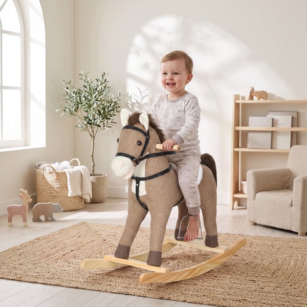 AIYAPLAY Cavallo a dondolo con suoni e maniglie di sicurezza, Età 1-3 anni, marrone scuro | Aosom Italy