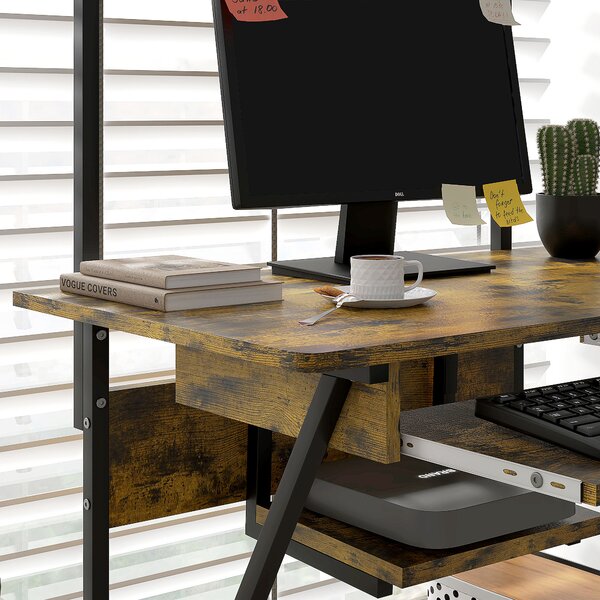 HOMCOM Scrivania per computer su ruote con ripiani e piano tastiera, 80x50x130 cm, marrone | Aosom Italy