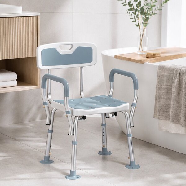 HOMCOM Sedia da doccia ergonomica regolabile con piedi antiscivolo, bianco e blu | Aosom Italy
