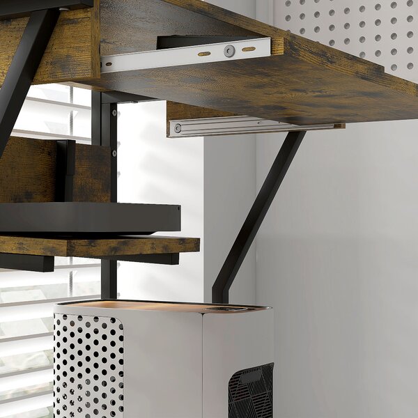 HOMCOM Scrivania per computer su ruote con ripiani e piano tastiera, 80x50x130 cm, marrone | Aosom Italy