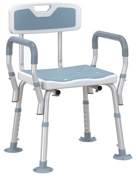 HOMCOM Sedia da doccia ergonomica regolabile con piedi antiscivolo, bianco e blu | Aosom Italy