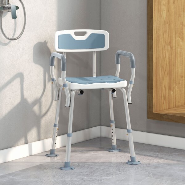 HOMCOM Sedia da doccia ergonomica regolabile con piedi antiscivolo, bianco e blu | Aosom Italy
