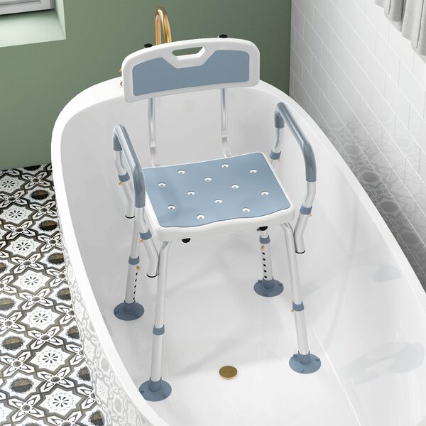 HOMCOM Sedia da doccia ergonomica regolabile con piedi antiscivolo, bianco e blu | Aosom Italy