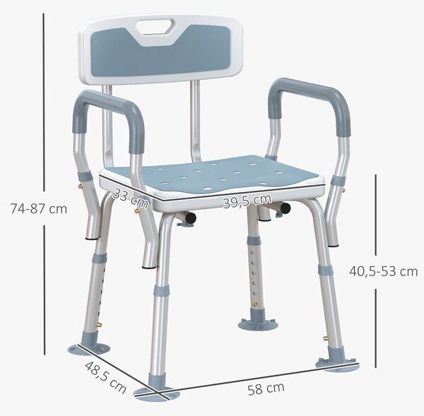 HOMCOM Sedia da doccia ergonomica regolabile con piedi antiscivolo, bianco e blu | Aosom Italy
