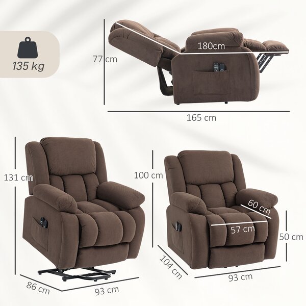 HOMCOM Poltrona alzapersone elettrica massaggiante e riscaldante, 93x104x100 cm, marrone | Aosom Italy