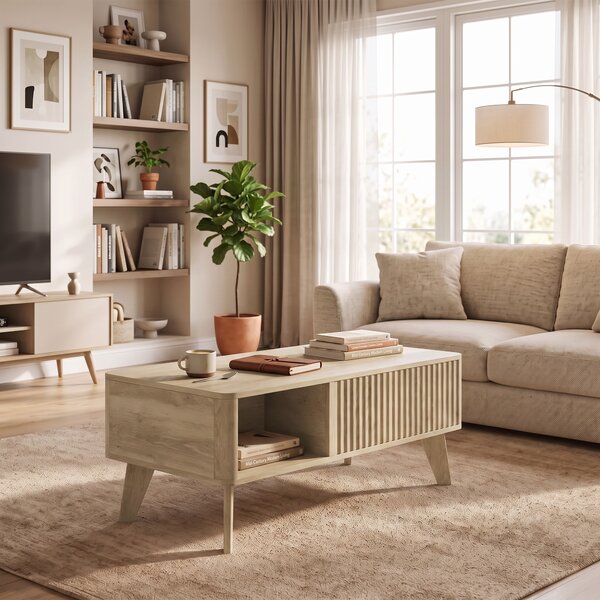 HOMCOM Tavolino sollevabile con vano nascosto e 2 mensole, 100x48x41 cm, rovere | Aosom Italy