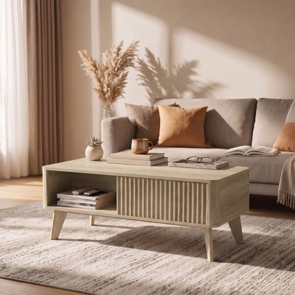 HOMCOM Tavolino sollevabile con vano nascosto e 2 mensole, 100x48x41 cm, rovere | Aosom Italy