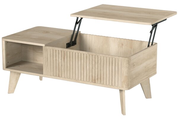 HOMCOM Tavolino sollevabile con vano nascosto e 2 mensole, 100x48x41 cm, rovere | Aosom Italy
