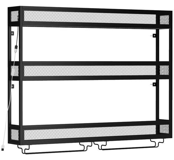 HOMCOM Portabottiglie da Parete con Luci LED, Stile Industriale, Metallo Nero | Aosom Italy