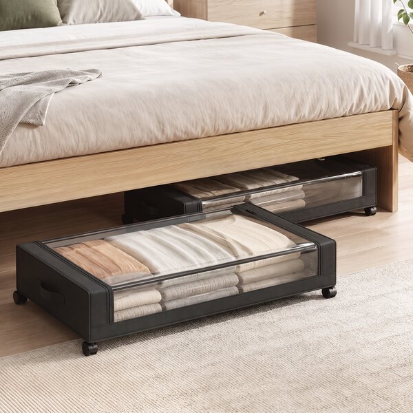 HOMCOM Set 2 scatole portaoggetti sottoletto con ruote e zip, 40 L, 78x44x16 cm, nero | Aosom Italy