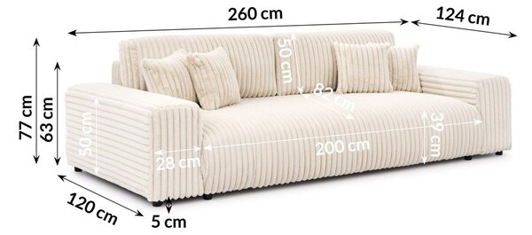 Divano color crema allungabile/con contenitore con rivestimento in velluto a coste 260 cm Justin – Ropez